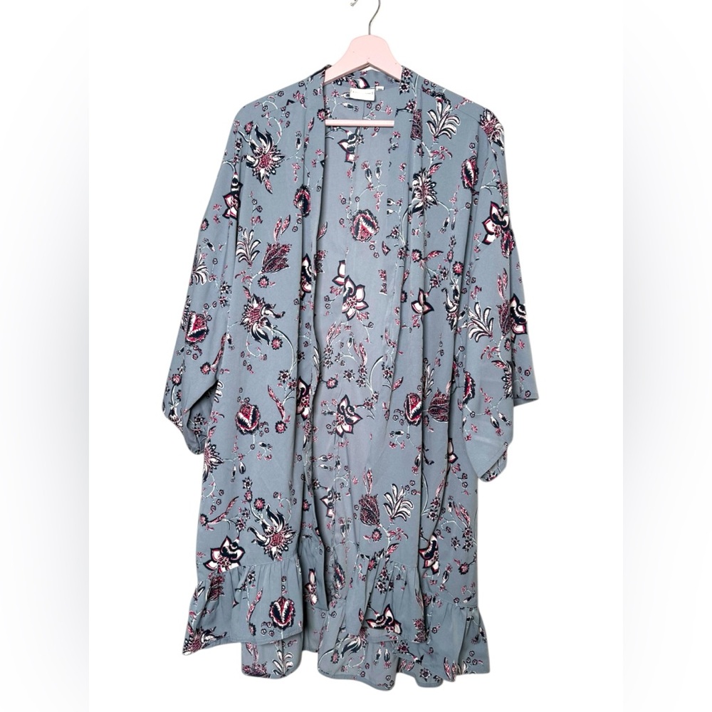 Plus Junarose Floral Print Kimono Robe duster Blue Pink US 22 boho